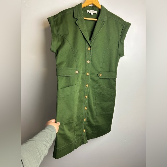 Loft Utility Mini Pocket Shirtdress 8 Green Button-Down Dress Old Money 2024 - Picture 7 of 15